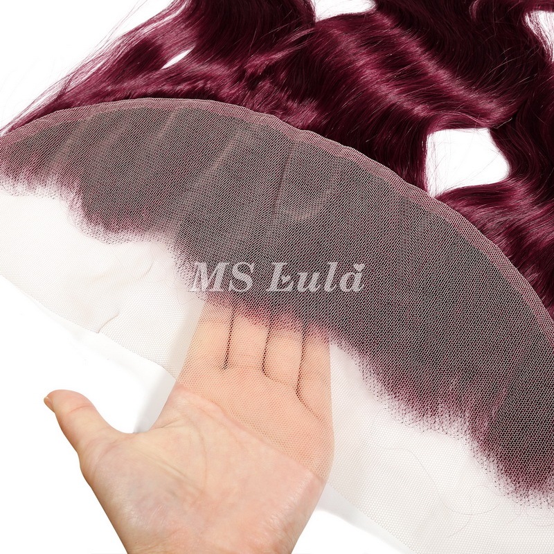Body Wave #99J Virgin Human Hair 4x4 13x4 Transparent Lace Closure/Frontal - 图片 11